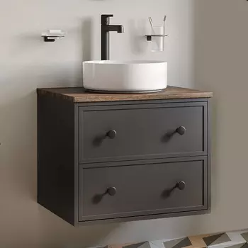 Тумба с раковиной Iddis Torr 60 подвесная, со столешницей макадамия орех, темно-серый