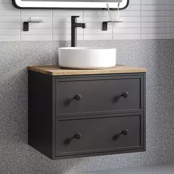 Тумба с раковиной Iddis Torr 60 подвесная, со столешницей дуб верона, темно-серый