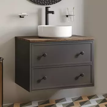 Тумба с раковиной Iddis Torr 70 подвесная, со столешницей макадамия орех, темно-серый