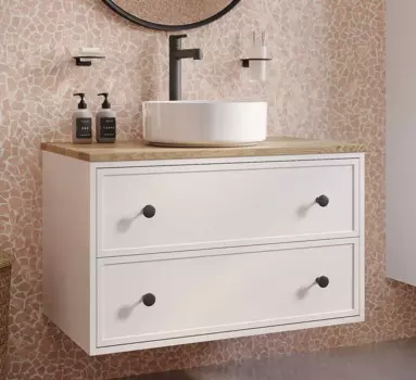 Тумба с раковиной Iddis Torr 80 подвесная, со столешницей дуб верона, белый матовый