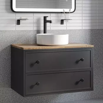 Тумба с раковиной Iddis Torr 80 подвесная, со столешницей дуб верона, темно-серый