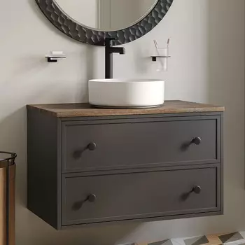 Тумба с раковиной Iddis Torr 80 подвесная, со столешницей макадамия орех, темно-серый