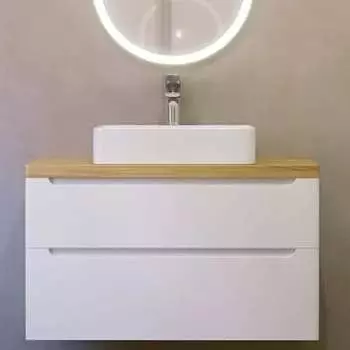 Тумба с раковиной Jorno Wood 100, белая, светлая столешница