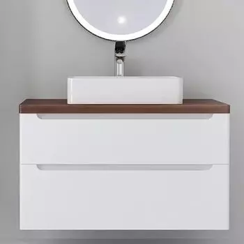 Тумба с раковиной Jorno Wood 100, белая, темная столешница