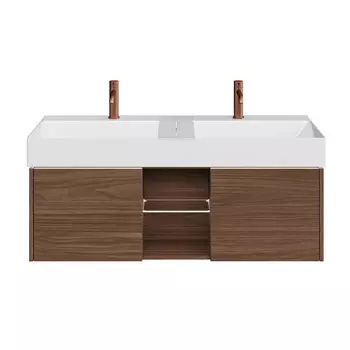 Тумба с раковиной Kerama Marazzi Grande 120 подвесная, 2 ящика, открытая зона, структурированный орех