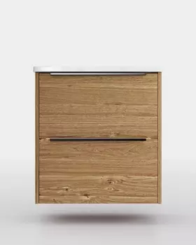 Тумба с раковиной La Fenice Tesoro 60 подвесная, 2 ящика, дуб канзас коричневый