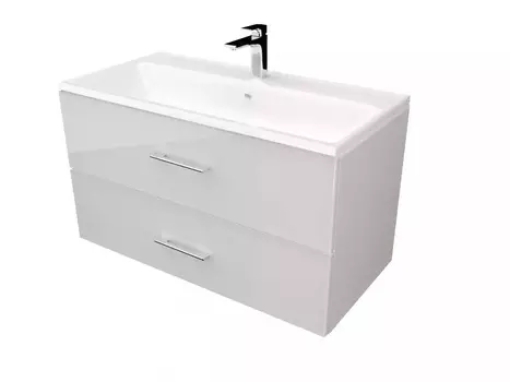 Тумба с раковиной Marka One Elena 80П подвесная, 2 ящика, стекло, белый