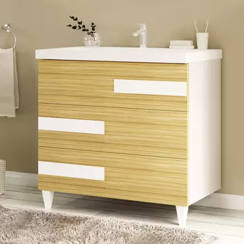 Тумба с раковиной Marka One Mix 80Н ПП с 3 ящиками, коко боло