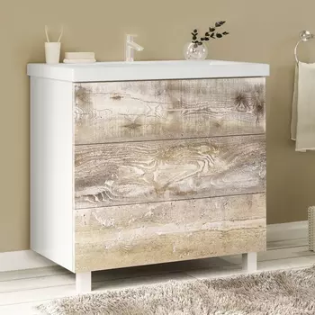 Тумба с раковиной Marka One Mix 80Н с 3 ящиками, бетон, push