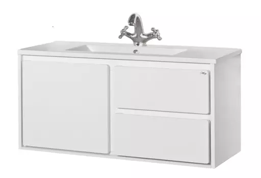 Тумба с раковиной Misty Барселона 105 подвесная, 3 ящика, белая эмаль