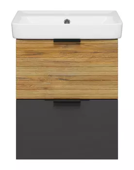 Тумба с раковиной Misty Форест 50 подвесная, 2 ящика, дуб вотан/антрацит