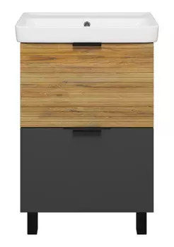 Тумба с раковиной Misty Форест 60 напольная, 2 ящика, дуб вотан/антрацит