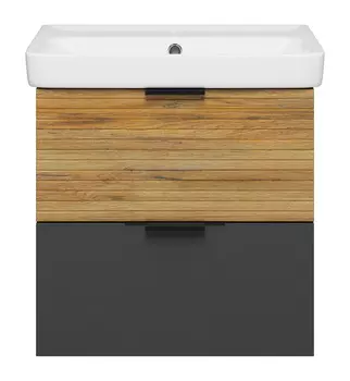 Тумба с раковиной Misty Форест 60 подвесная, 2 ящика, дуб вотан/антрацит