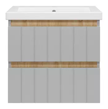 Тумба с раковиной Misty Грэй 60 подвесная, серый металлик/дуб сонома