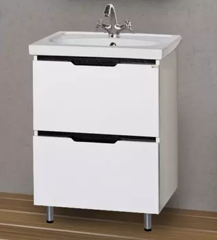 Тумба с раковиной Misty Лайм 60 напольная, 2 ящика, белый/венге