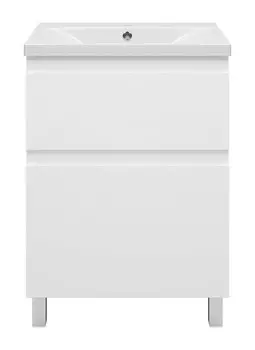 Тумба с раковиной Misty Лаки 60 напольная, 2 ящика, белая