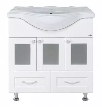 Тумба с раковиной Misty Латте 85 белая эмаль, 2 ящика