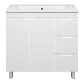 Тумба с раковиной Misty Оптима 90 напольная, 3 ящика, 2 дверцы, белая