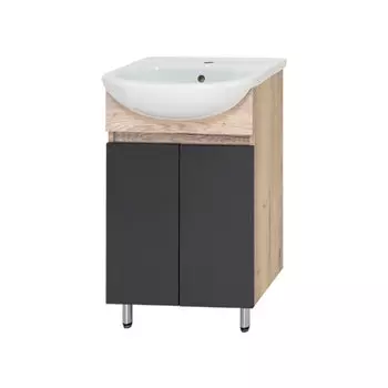 Тумба с раковиной Misty Поло 50 напольная, дуб галифакс белый/антрацит