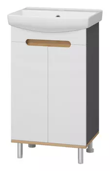 Тумба с раковиной Misty Сканди 50 напольная, с дверками, белый/дуб крафт золотой/антрацит