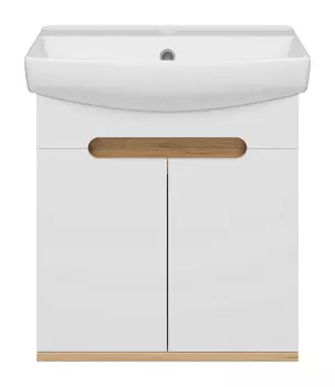 Тумба с раковиной Misty Сканди 50 подвесная, с дверками, белый/дуб крафт золотой/антрацит