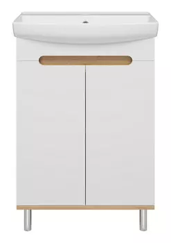 Тумба с раковиной Misty Сканди 60 напольная, с дверками, белый/дуб крафт золотой/антрацит