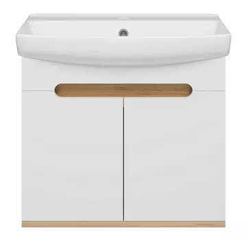 Тумба с раковиной Misty Сканди 60 подвесная, с дверками, белый/дуб крафт золотой/антрацит