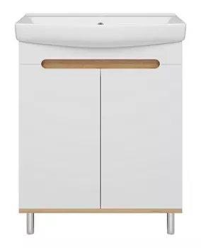 Тумба с раковиной Misty Сканди 70 напольная, с дверками, белый/дуб крафт золотой/антрацит