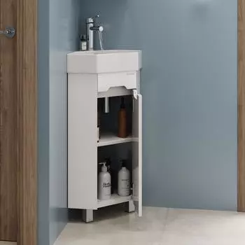 Тумба с раковиной Onika Айленд 35 напольная, белая, угловая