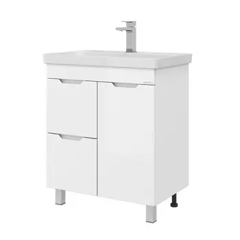 Тумба с раковиной Onika Айленд 70 напольная, с корзиной для белья, белая (раковина Адриана 70)