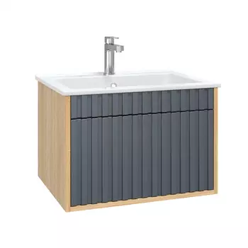 Тумба с раковиной Onika Дайлер 60 подвесная, графит/дуб сонома (раковина Бергамо Нова 60)