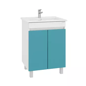 Тумба с раковиной Onika Марви 60 напольная, белый/бирюза (раковина Элина 60)