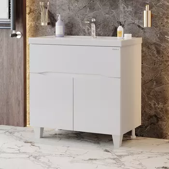 Тумба с раковиной Onika Стрим 80 напольная, белая (раковина Фостер 80)