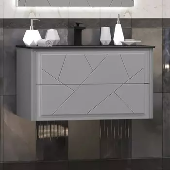 Тумба с раковиной Opadiris Луиджи 90 подвесная, серая матовая, раковина черная