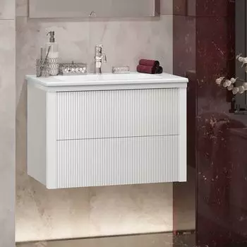 Тумба с раковиной Opadiris Рубинно 80 подвесная, белая глянцевая