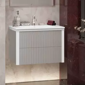 Тумба с раковиной Opadiris Рубинно 80 подвесная, серая глянцевая