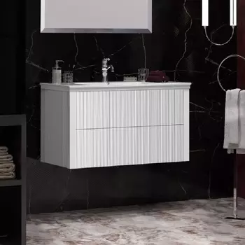 Тумба с раковиной Opadiris Рубинно 90 подвесная, белая глянцевая