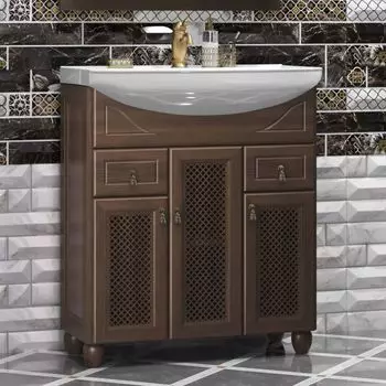 Тумба с раковиной Opadiris Тибет 75 с декоративной решеткой, орех антик