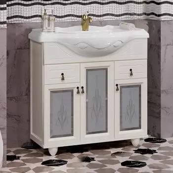 Тумба с раковиной Opadiris Тибет 85 стекло, слоновая кость