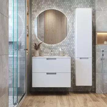 Тумба с раковиной Prato Прато 80 подвесная, белая глянцевая