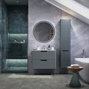 Тумба с раковиной Prato Прато 80 подвесная, темно-серая матовая