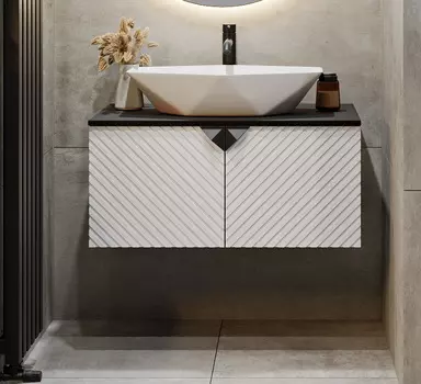 Тумба с раковиной Runo Андорра 85 подвесная, белая, черная