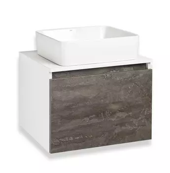 Тумба с раковиной Runo Бари 60 подвесная, железный камень/белый