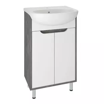 Тумба с раковиной Runo Эко 50 напольная, железный камень/белый