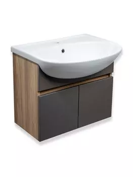 Тумба с раковиной Runo Лада 50 подвесная, графит, дуб серый (раковина Уют 50)
