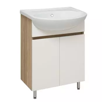 Тумба с раковиной Runo Лада 60 напольная, 2 дверцы, блэквуд/белый
