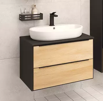 Тумба с раковиной Runo Мальта 70 дуб/черный (Caspia 60 Oval)