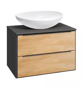 Тумба с раковиной Runo Мальта 70 дуб/черный, подвесная (Moduo 55 Leaf)