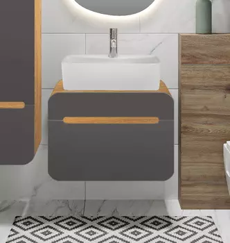 Тумба с раковиной Runo Ницца 60 подвесная, графит, дуб натуральный