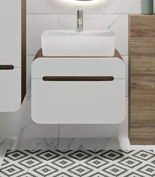 Тумба с раковиной Runo Ницца 60 подвесная, белая, темное дерево